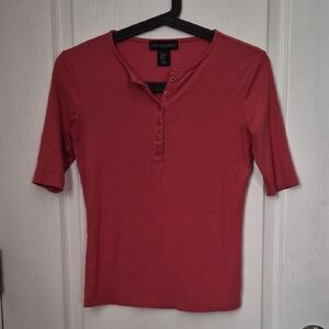 Cynthia Rowley Coral Buttoned Short Sleeve Tee